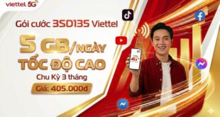 Gói cước 3SD135 Viettel 405.000đ - 5 GB/ngày Tốc Độ Cao, Chu Kỳ 3 tháng