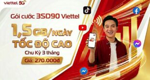 Gói cước 3SD90 Viettel 270.000đ - 1,5 GB/ngày Tốc Độ Cao, Chu Kỳ 3 tháng