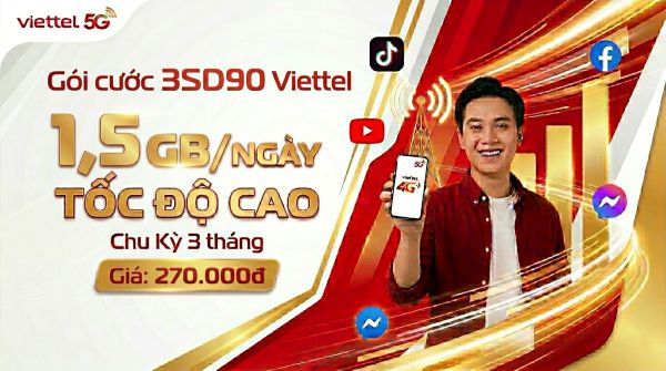 Gói cước 3SD90 Viettel 270.000đ - 1,5 GB/ngày Tốc Độ Cao, Chu Kỳ 3 tháng