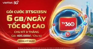 Gói 3T5G135N Viettel 405.000đ - 6 GB/ngày Tốc Độ Cao, Chu Kỳ 3 tháng