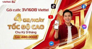 Gói cước 3V160B Viettel 480.000đ - 4 GB/ngày Tốc Độ Cao, Chu Kỳ 3 tháng