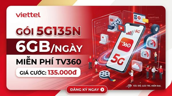 Gói 5G135N Viettel 135.000đ - 6 GB/ngày Tốc Độ Cao, Chu Kỳ 30 ngày