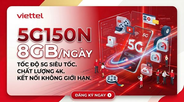 Gói 5G150N Viettel 150.000đ - 8 GB/ngày Tốc Độ Cao, Chu Kỳ 30 ngày