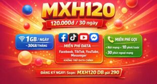 Gói MXH120 Viettel 120.000đ - 1 GB/ngày Tốc Độ Cao, Chu Kỳ 30 ngày