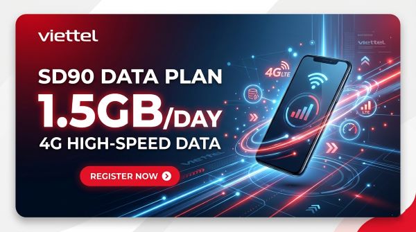 Gói cước SD90 Viettel 90.000đ - 1,5 GB/ngày Tốc Độ Cao, Chu Kỳ 30 ngày