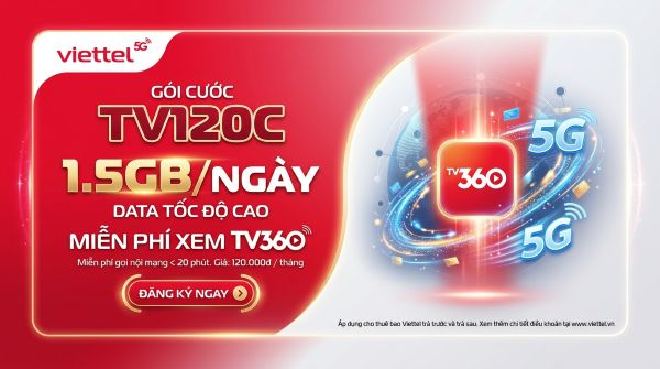 Gói TV120C Viettel 120.000đ - 1,5 GB/ngày Tốc Độ Cao, Chu Kỳ 30 ngày