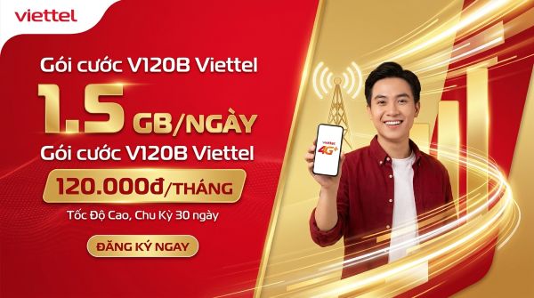 Gói cước V120B Viettel 120.000đ - 1,5 GB/ngày Tốc Độ Cao, Chu Kỳ 30 ngày