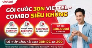 Gói Cước 30N Viettel – 5GB/Ngày, Miễn Phí Gọi Nội Mạng, Giá Chỉ 300K